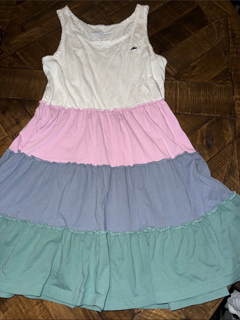 Vineyard Vines Girls Tiered Dress in White, Pink, Blue, Green